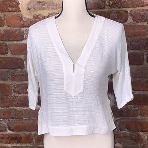 SJOBECK Malibu Silk Blend White Cropped Blouse